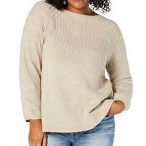 Style & Co. Sweaters - Style & Co. Natural Heather Ribbed Bishop Sleeve Sweater Size Large